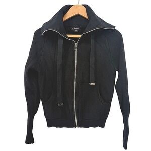 Charlie B Zip Up Cardigan Black Funnel Neck Knit Sweater Pocket Size XS